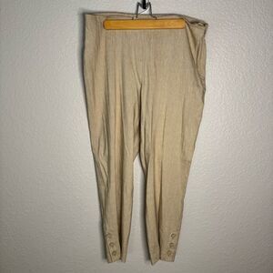 J Jill Linen Blend Pants Tan Size L Stretch Side Zip Ankle Button Tapered Casual
